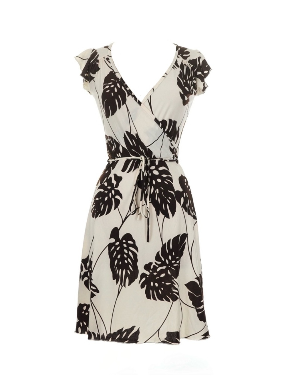 Lola Tropical Leaf Faux Wrap Midi Dress Monstera Print Resort Chic Belted